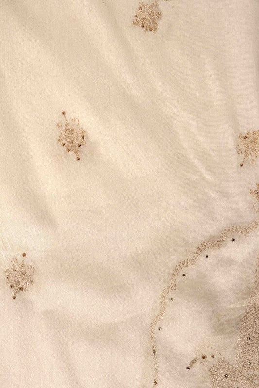 Ada Hand Embroidered Cream Chanderi Lucknowi Chikan Unstitched Kurta Dupatta Set A595357