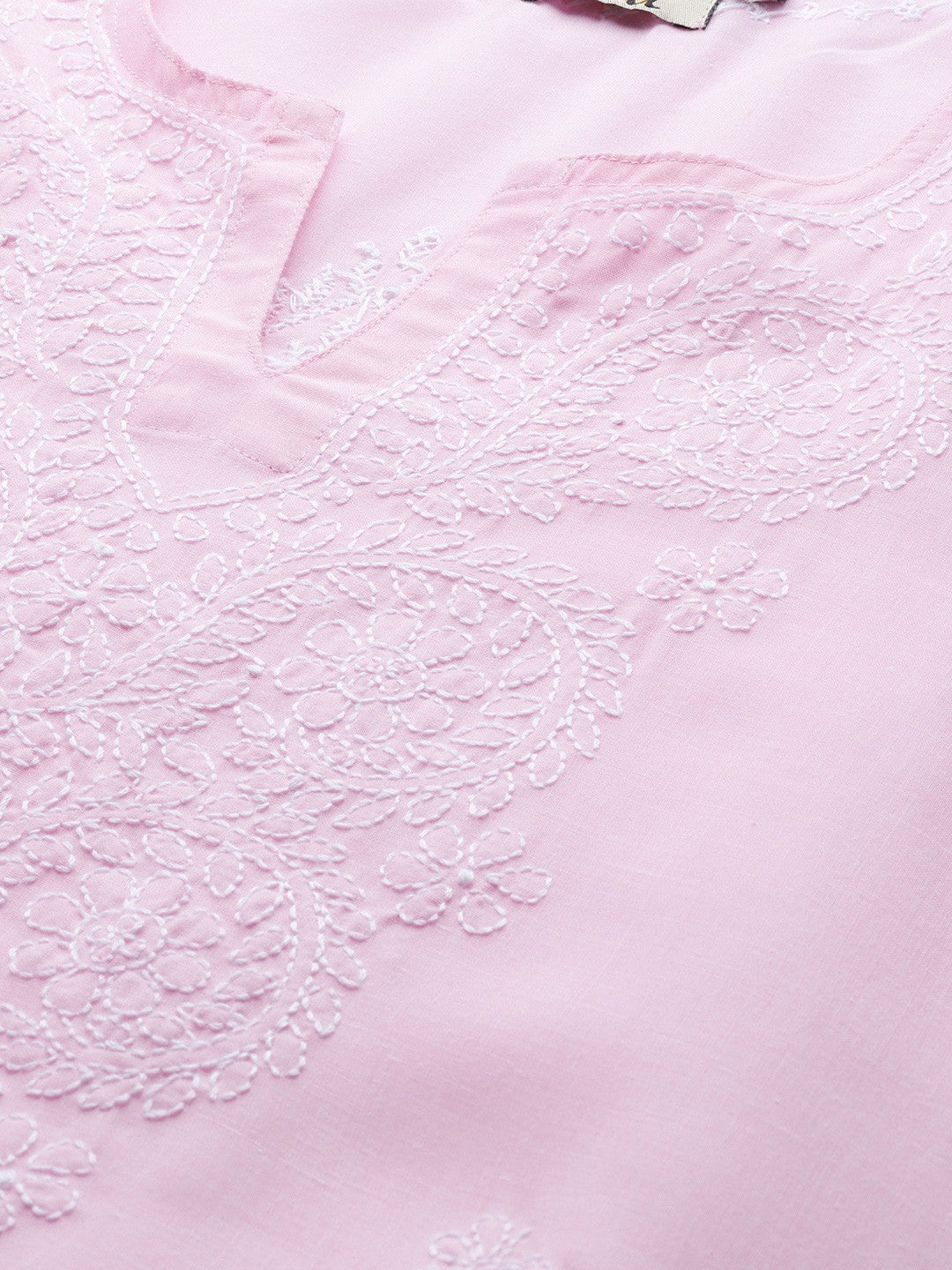 Ada Hand Embroidered Baby Pink Cotton Lucknowi Chikankari Kurta A302192