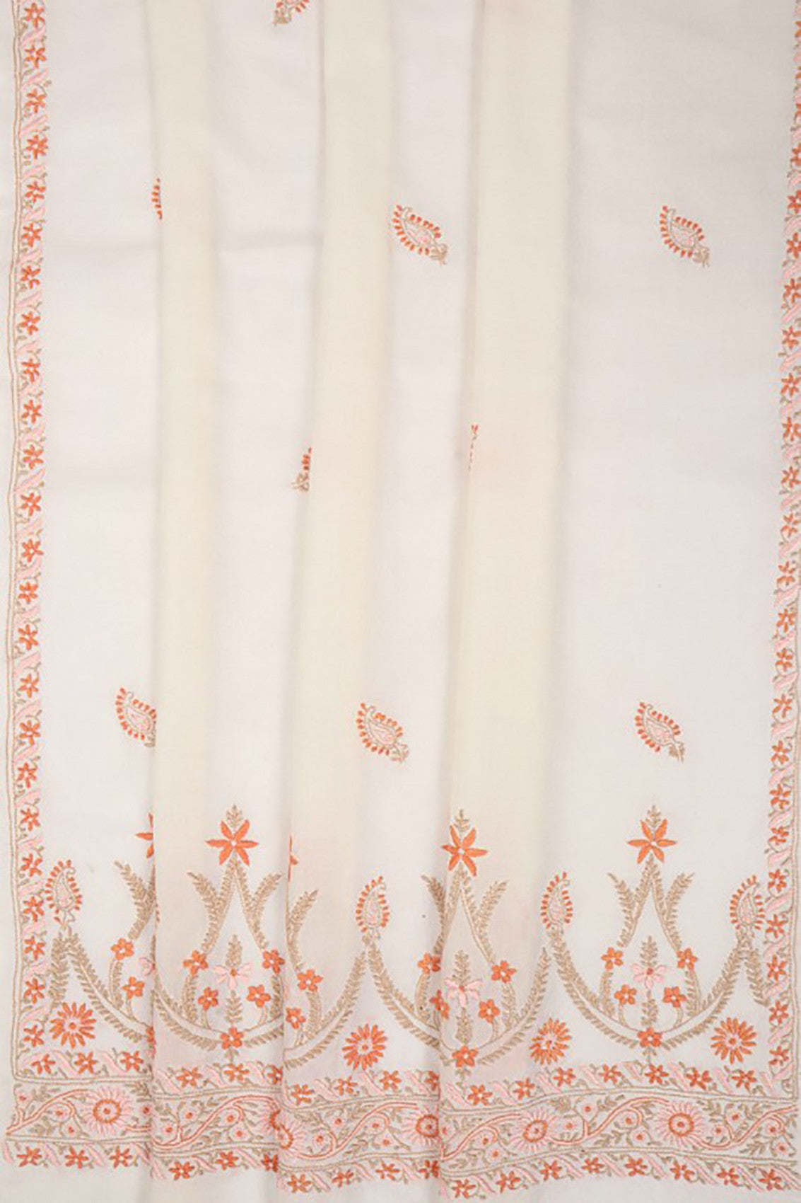 Ada Hand Embroidered Cream Woolen Lucknowi Chikankari Stole 01A80248