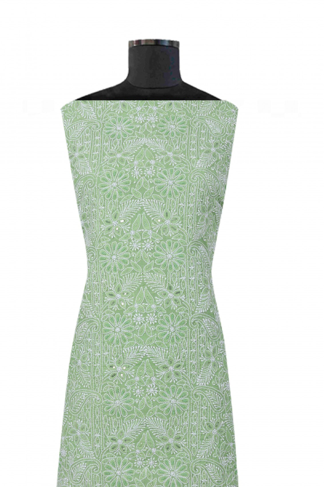 Ada Hand Embroidered Green Cotton Lucknowi Chikankari Unstitched Suit Piece With Pearl Work A620498