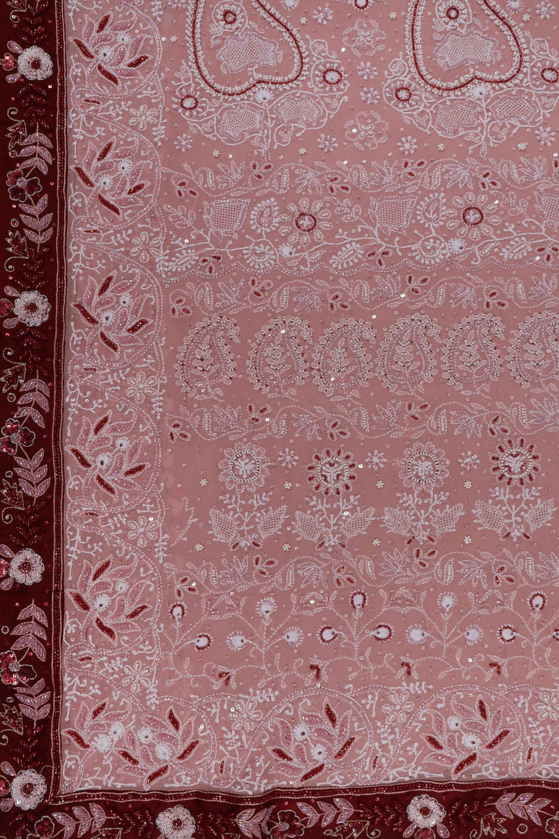 Ada Hand Embroidered Onion Pink Pure Georgette Lucknowi Chikankari Saree/Blouse With Cutdana Work 01A114645