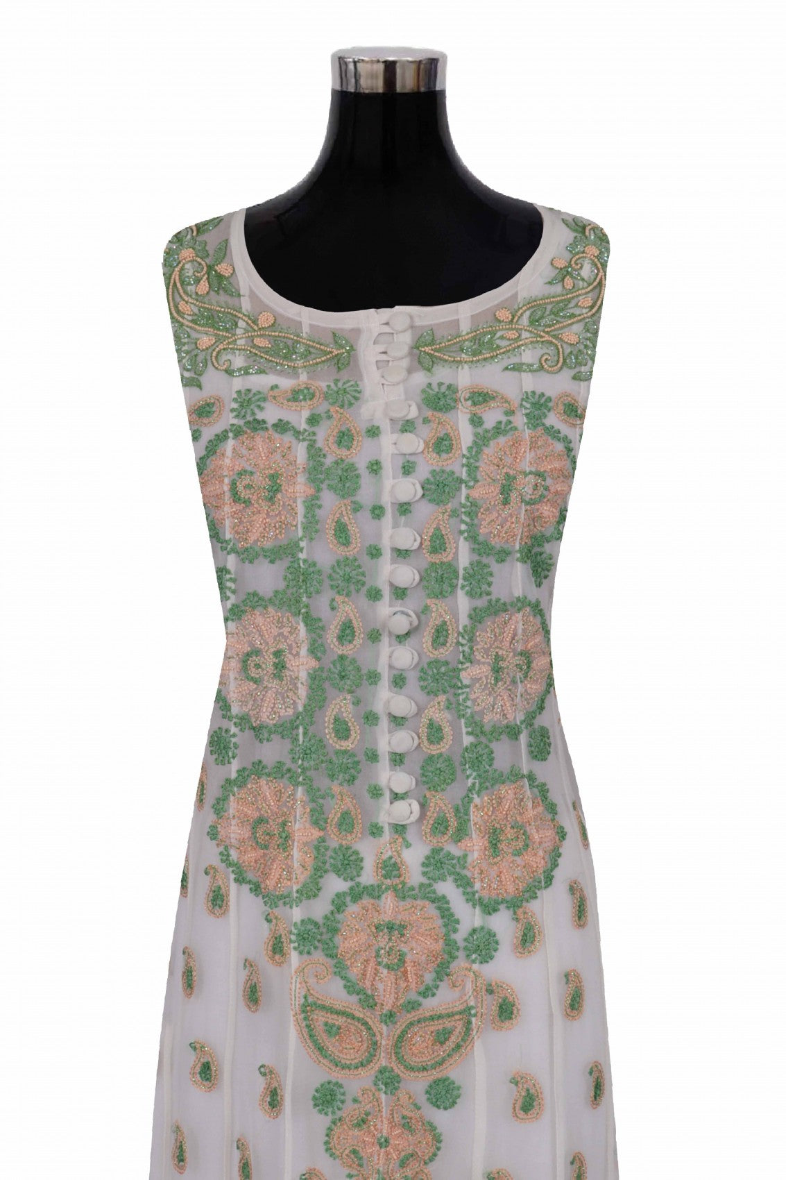 Ada Hand Embroidered White Georgette Lucknowi Chikankari Semi-Stitched Anarkali Kurta Dupatta Set With Pearl Work A467917