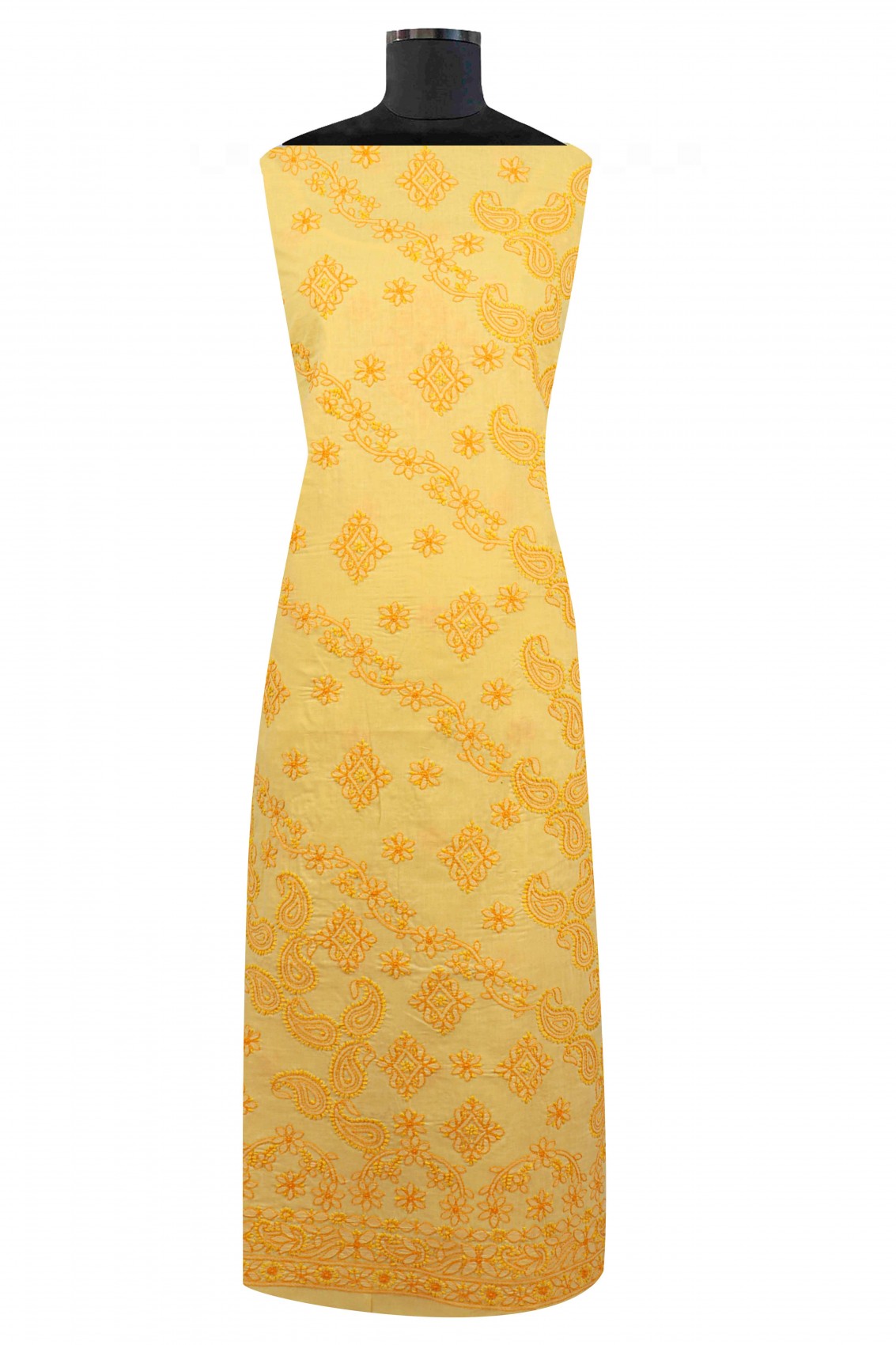 Ada Hand Embroidered Yellow Cotton Lucknowi Chikankari Unstitched Suit Piece A595134