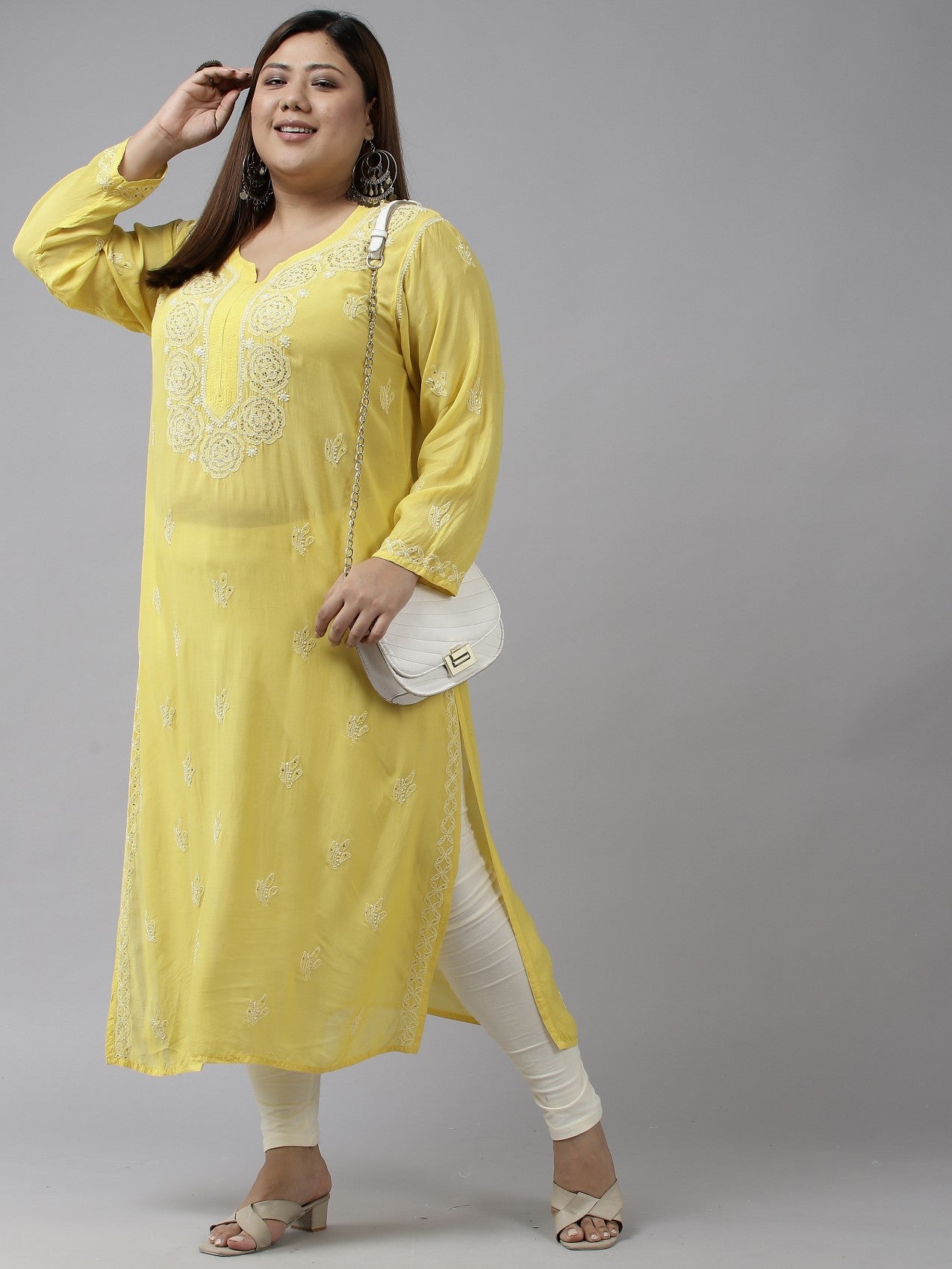 Ada Hand Embroidered Lime Green Muslin Lucknowi Chikankari Straight Kurta With Muqaish Work A411301