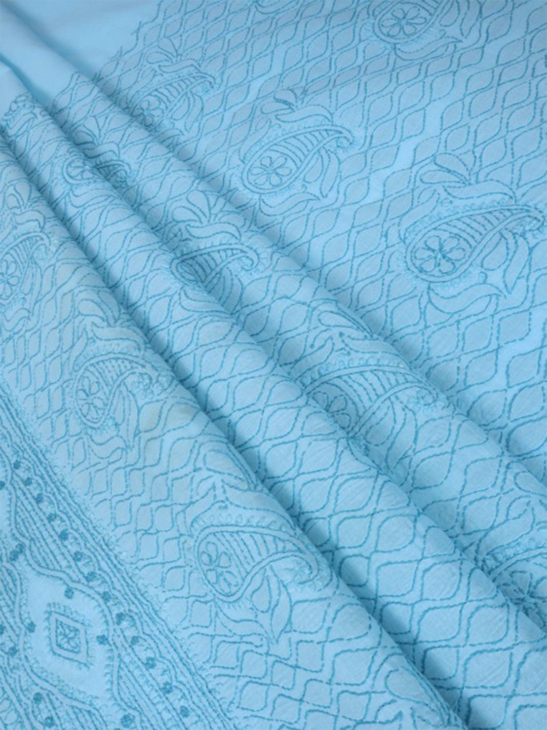 Ada Hand Embroidered Sky Blue Cotton Lucknowi Chikankari Unstitched Suit Piece A292559
