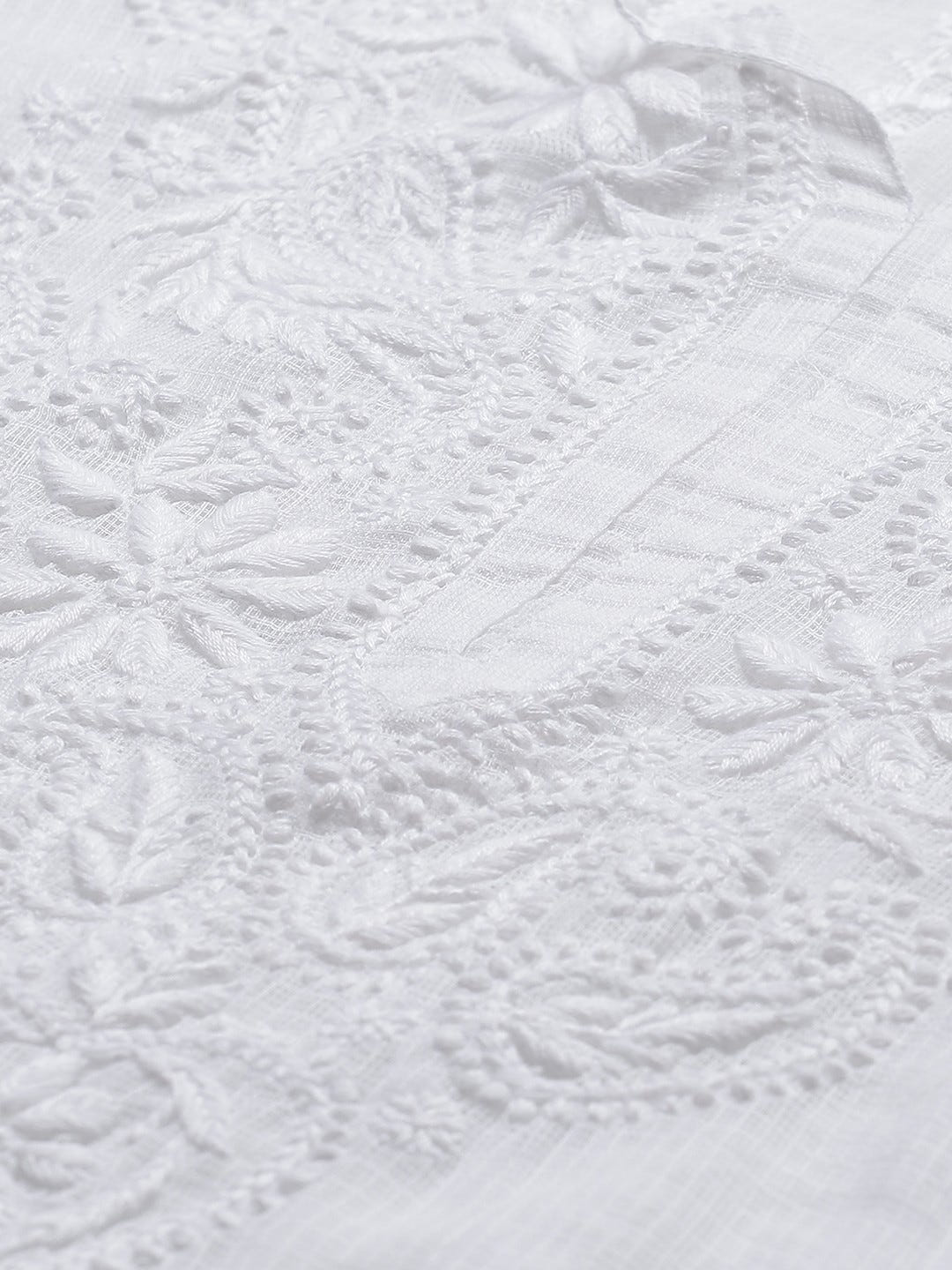 Ada Hand Embroidered White Kota Lucknowi Chikankari Straight Kurta Set With Slip A811111