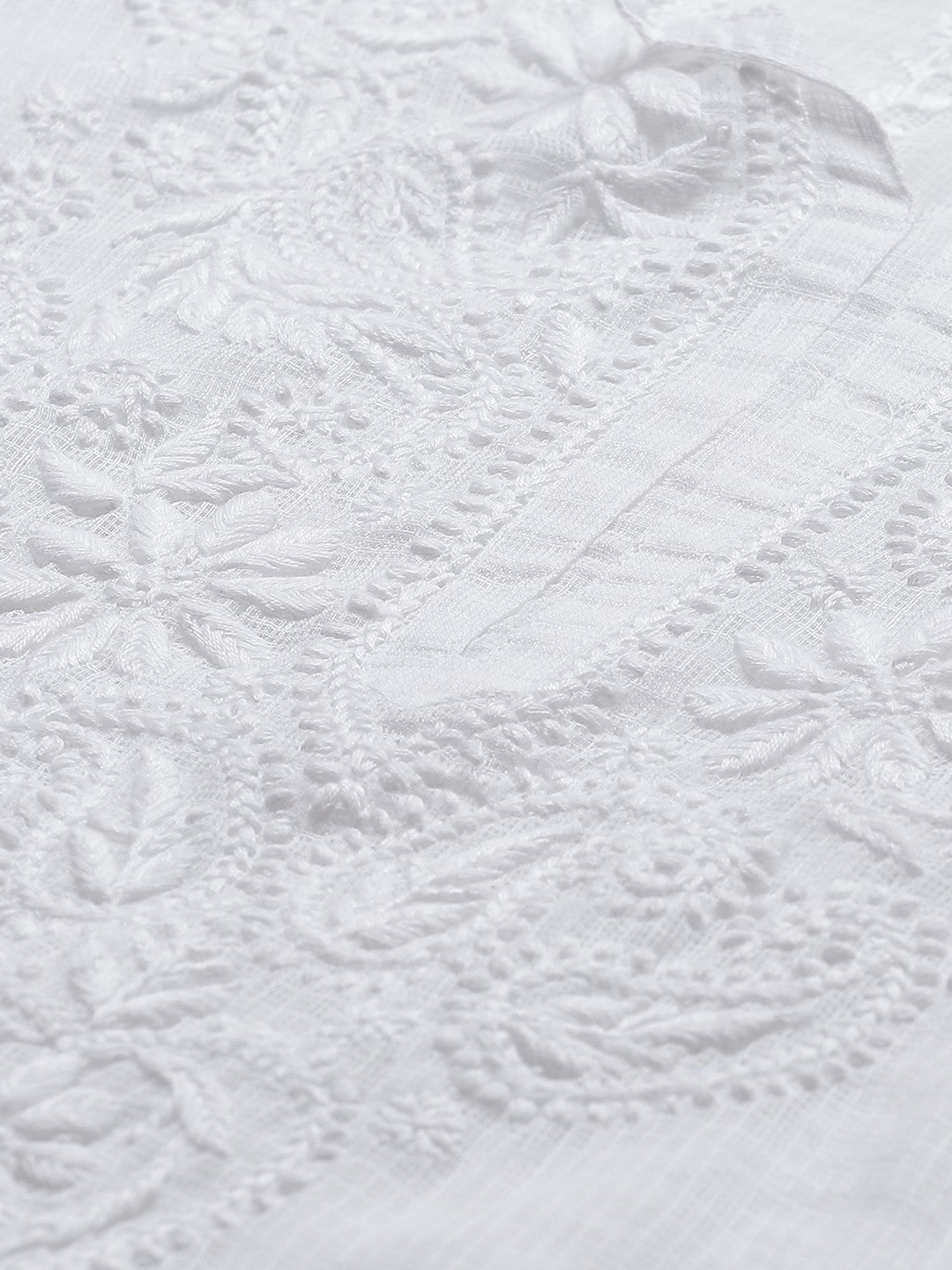 Ada Hand Embroidered White Kota Lucknowi Chikankari Straight Kurta Set With Slip A811111
