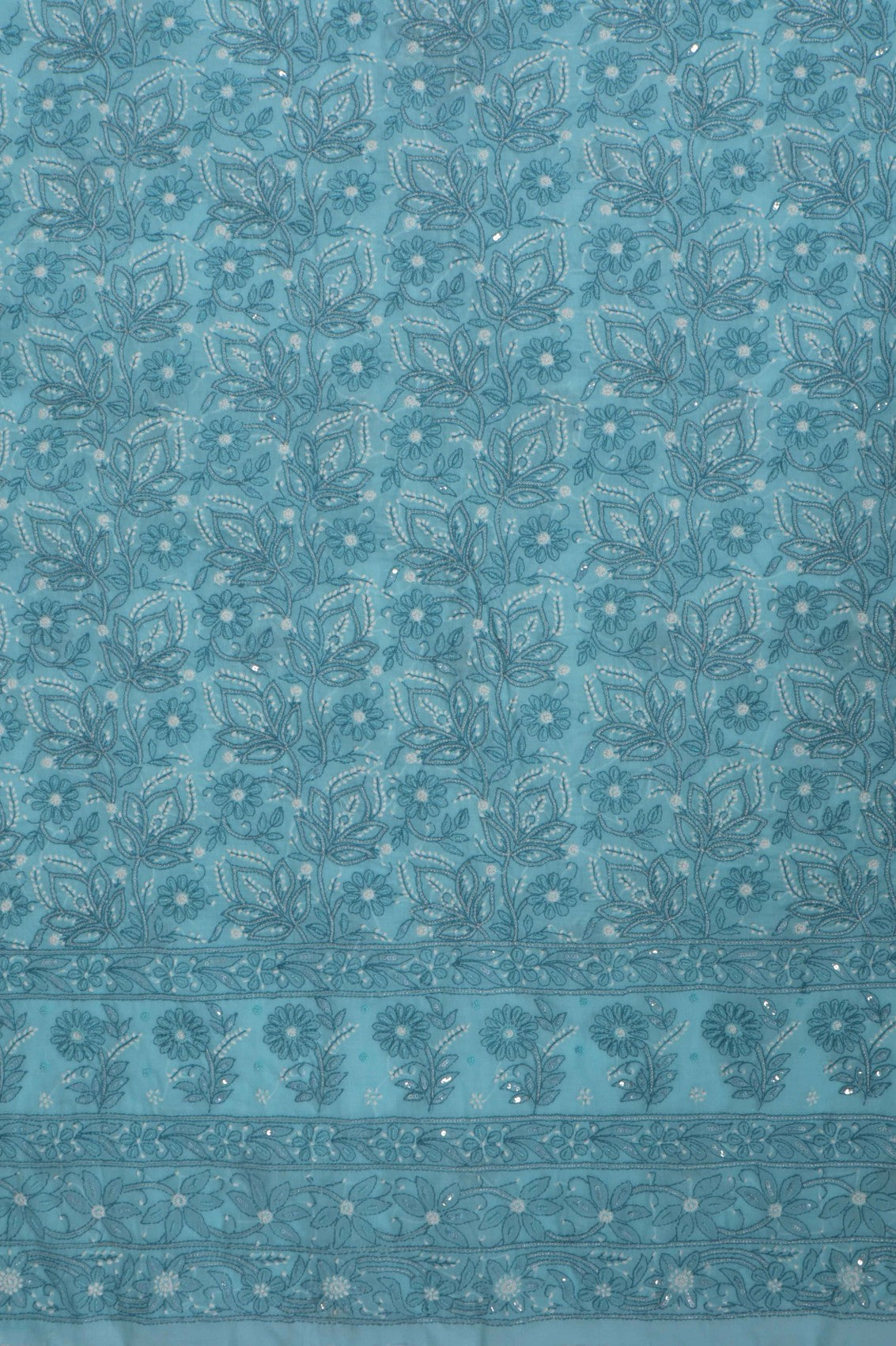 Ada Hand Embroidered Sky Blue Cotton Lucknowi Chikankari Unstitched Suit Piece With Pearl Work 01A271162