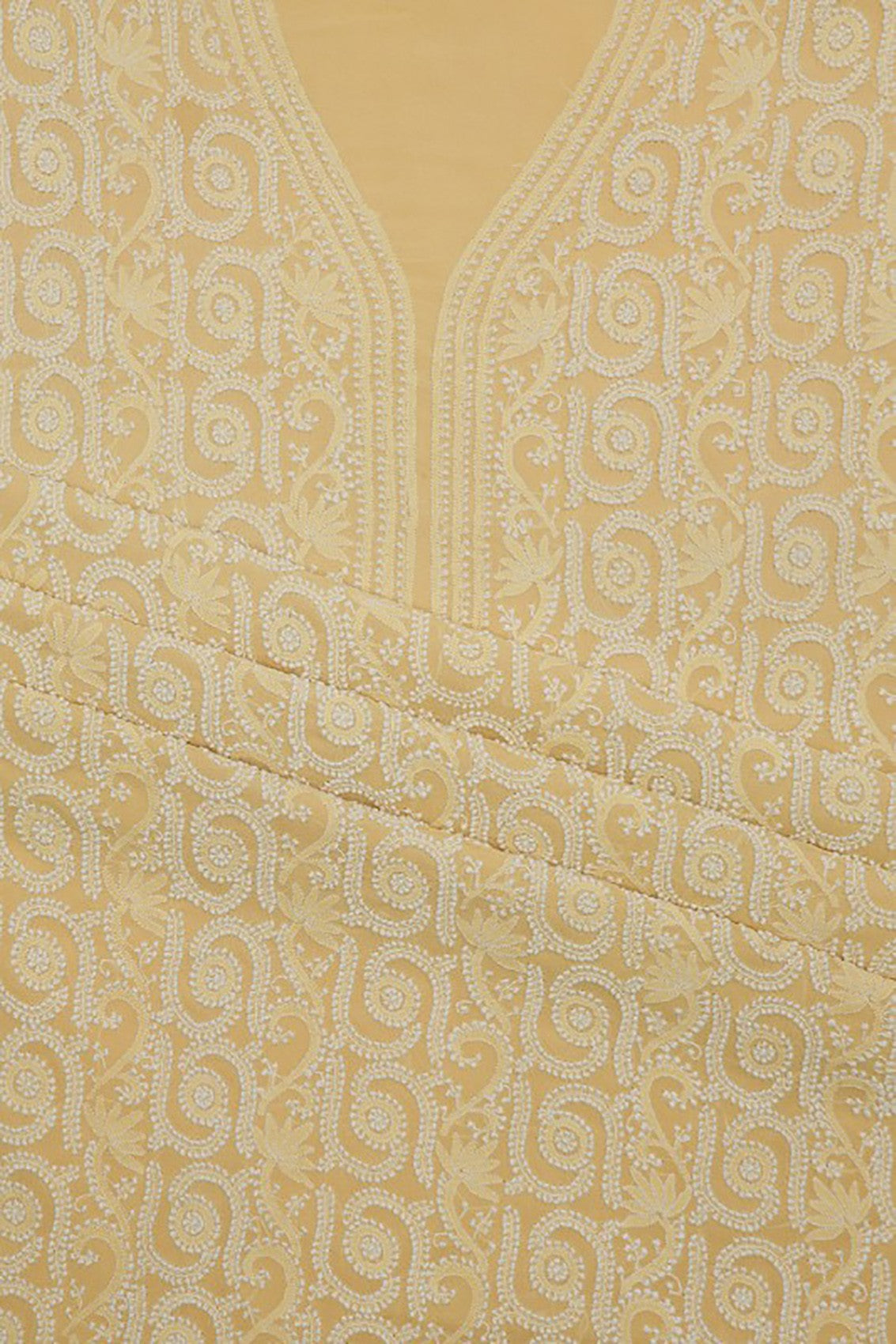 Ada Hand Embroidered Vanilla Yellow Pure Georgette Lucknowi Chikankari Unstitched Kurta Dupatta Set A49697