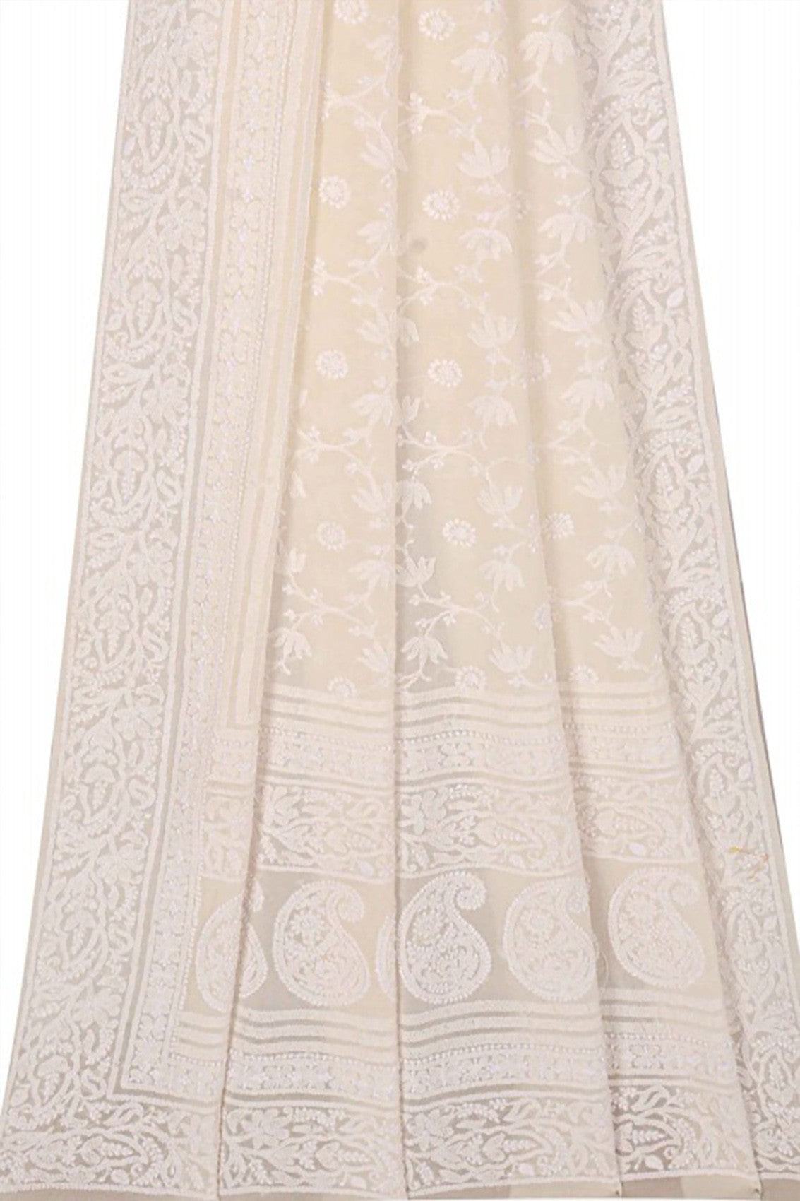 Ada Hand Embroidered Off White Pure Georgette Lucknowi Chikankari Dupatta A601210