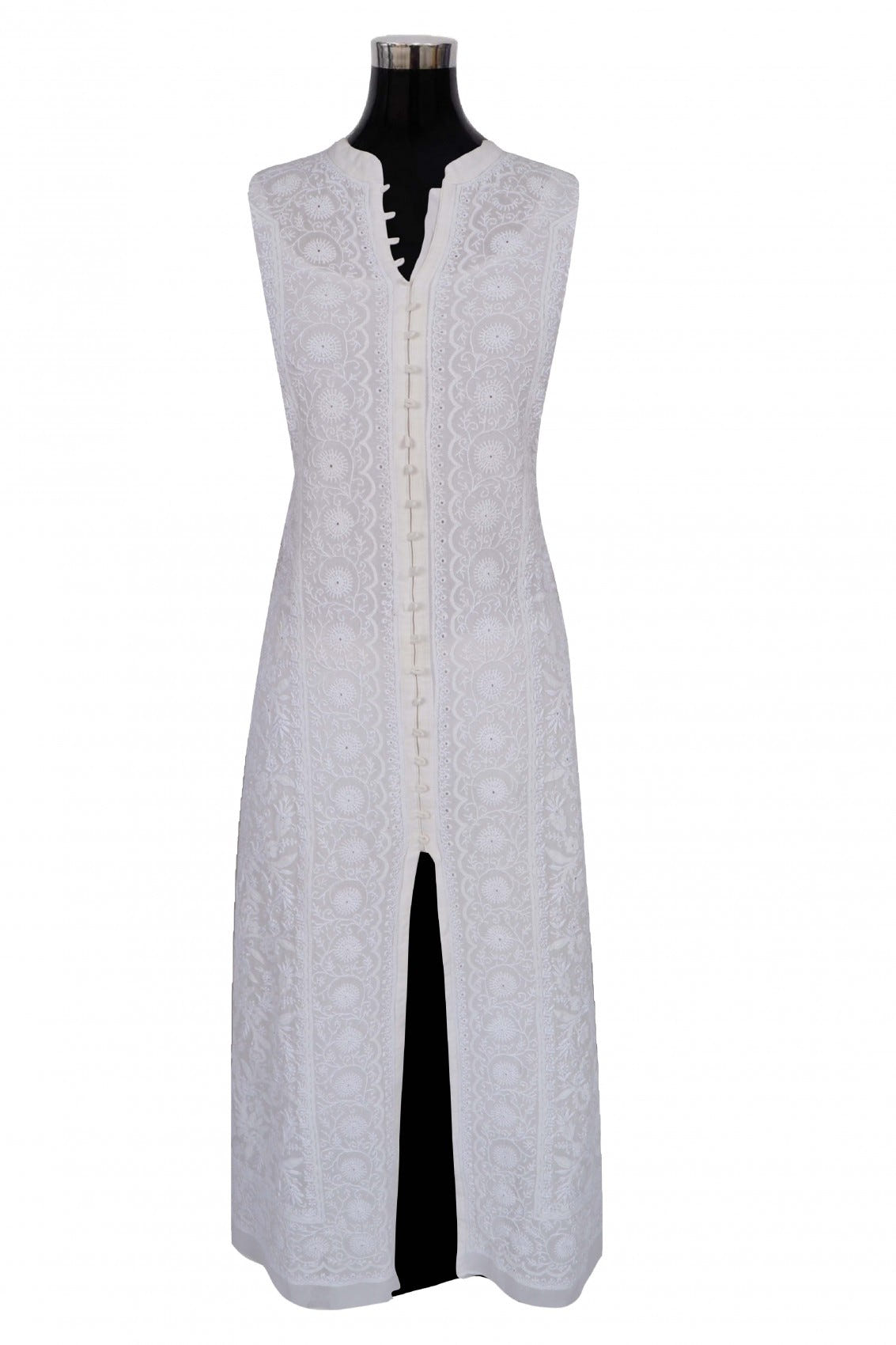 Ada Hand Embroidered Off White Pure Georgette Lucknowi Chikankari Semi stitched Kurta Dupatta Set A484754