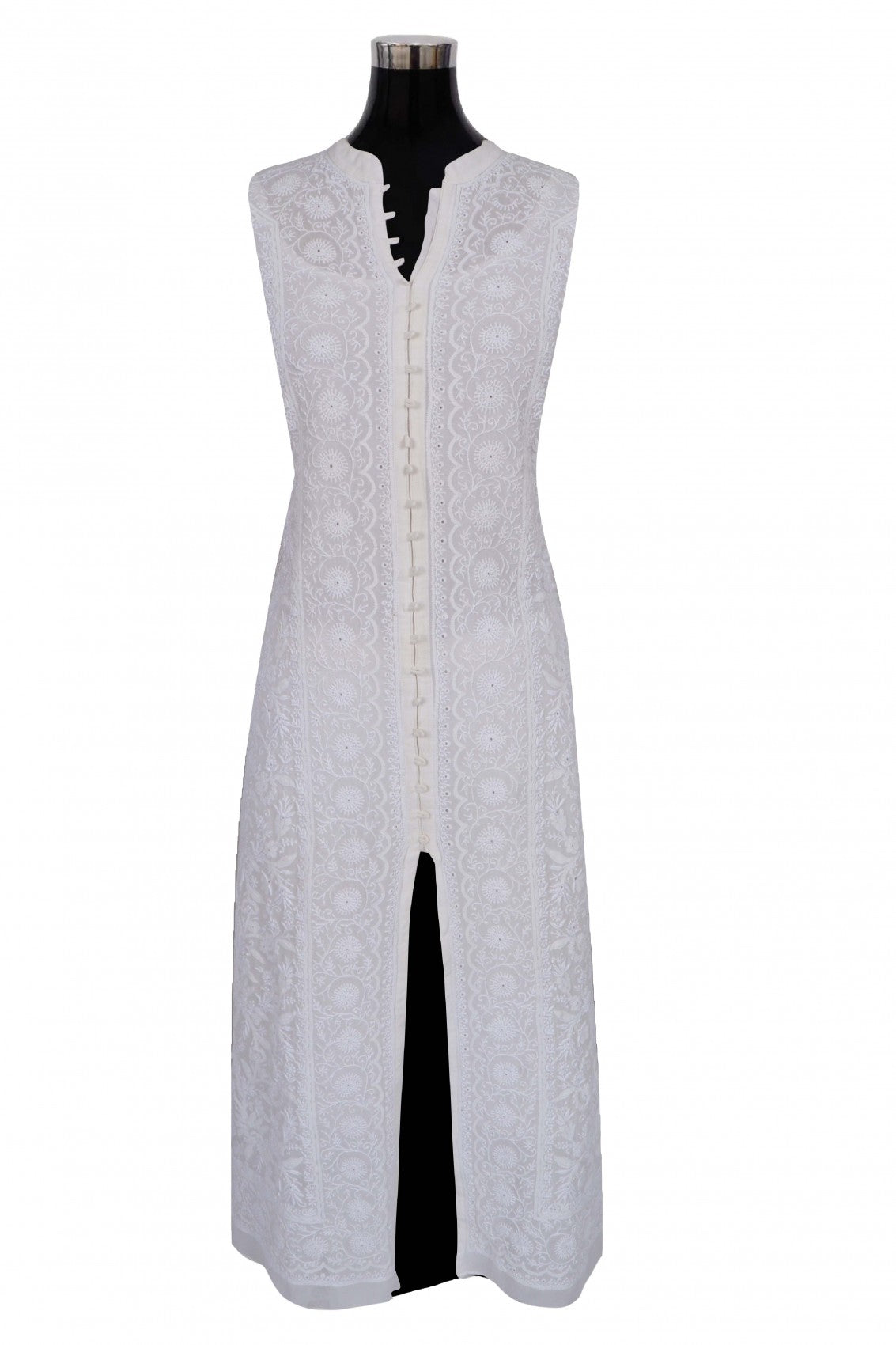 Ada Hand Embroidered Off White Pure Georgette Lucknowi Chikankari Semi stitched Kurta Dupatta Set A484754