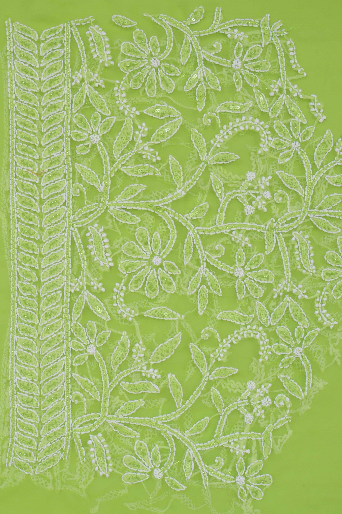 Ada Hand Embroidered Sheen Green Georgette Lucknowi Chikankari Saree/Blouse With Sequinned Work 01A204595