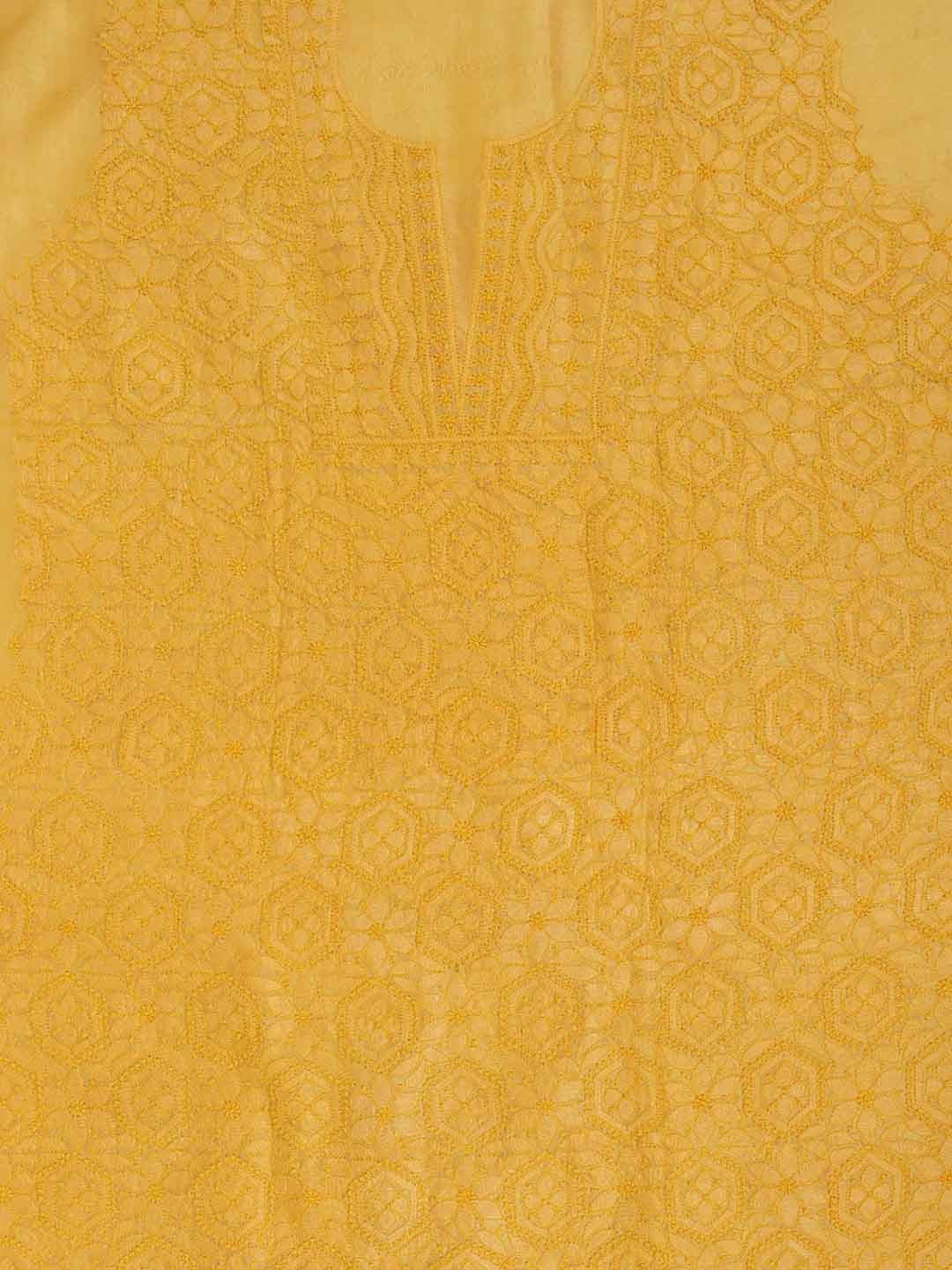 Ada Hand Embroidered Yellow Silk Lucknowi Chikankari Unstitched Suit Piece 01A167144