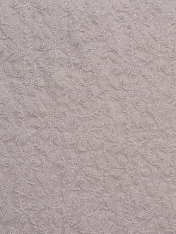Ada Hand Embroidered White Georgette Lucknowi Chikankari Unstitched Suit Piece with Pearl Work 01A44644