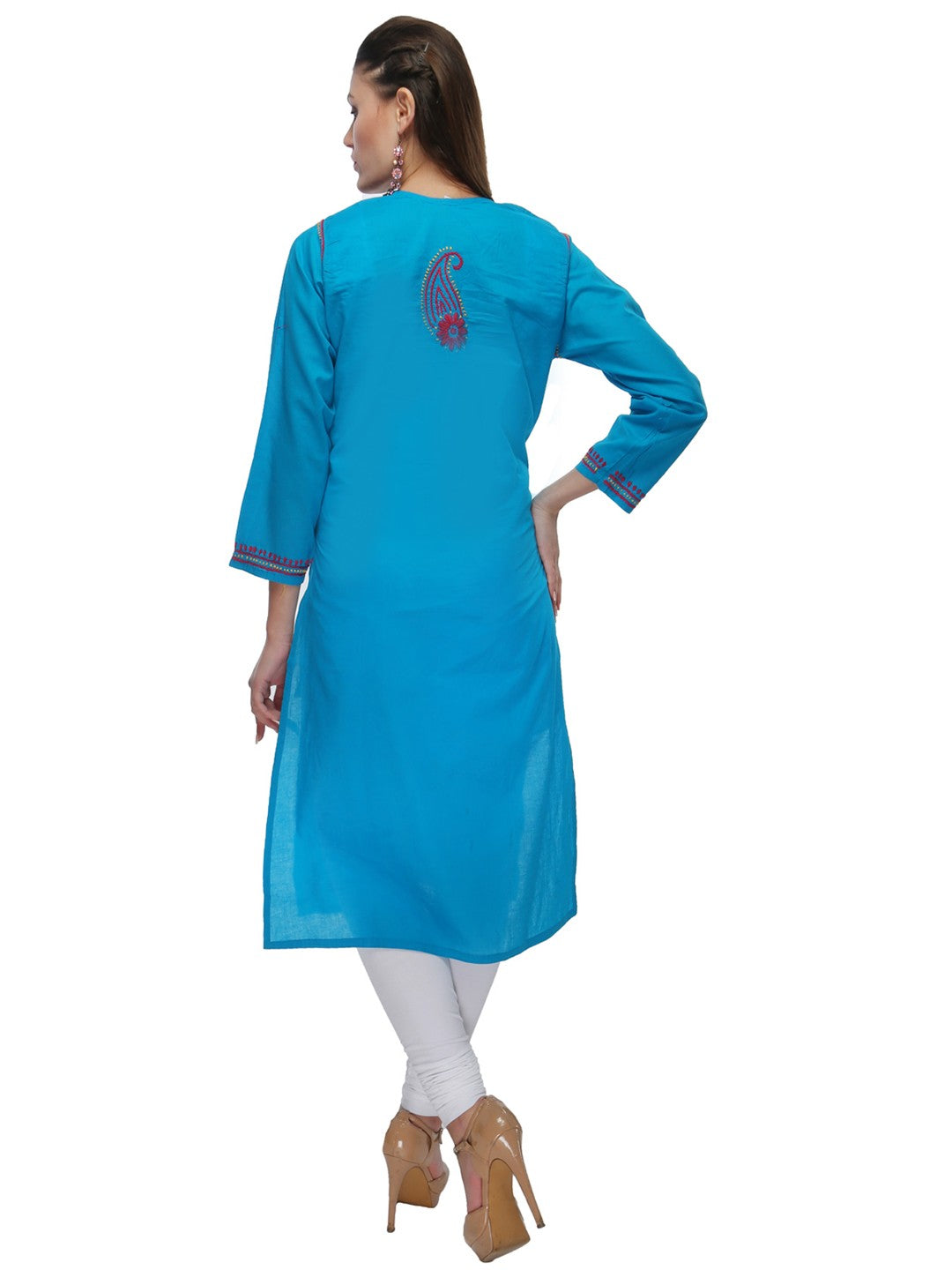 Ada Hand Embroidered Blue Cotton Lucknowi Chikankari Straight  Kurta  A154035