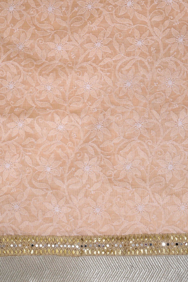 Ada Hand Embroidered Peach Kota Lucknowi Chikankari Saree With Blouse- A476123