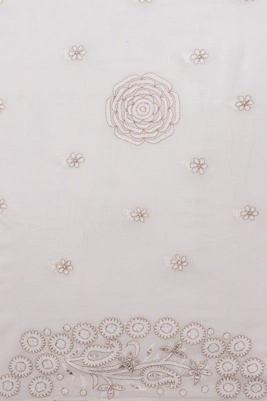 Ada Hand Embroidered White Pure Georgette Lucknowi Chikankari Saree /Blouse With Gota Patti Work A610159