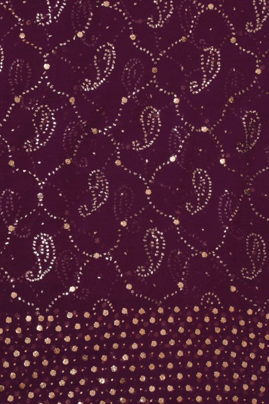 Ada Hand Embroidered Wine Pure Georgette Lucknowi Chikankari Dupatta with Muqaish Work- A580370