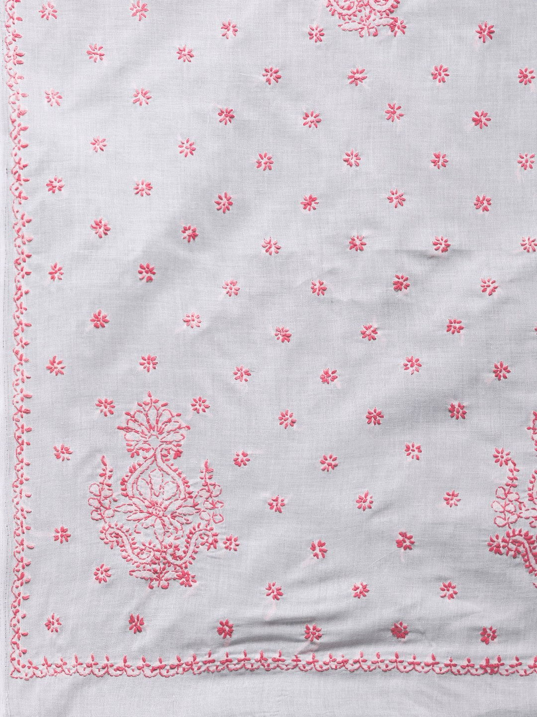 Ada Hand Embroidered White Cotton Lucknow Chikan Saree with Blouse -A100220