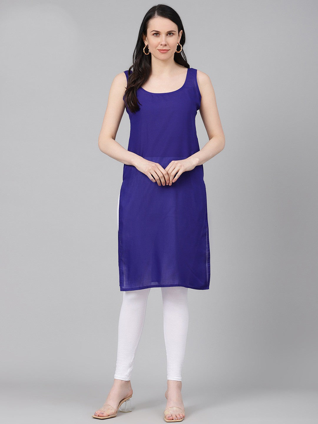 Ada Royal Blue and Black Cotton Long Slips Combo of 2  A330251.