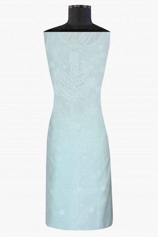 Ada Hand Embroidered Light Blue Kota Lucknowi Chikan Unstitched Kurta Dupatta Set-A596909