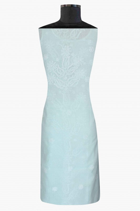 Ada Hand Embroidered Light Blue Kota Lucknowi Chikan Unstitched Kurta Dupatta Set-A596909