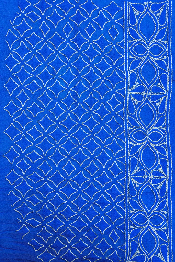 Ada Hand Embroidered Blue Shaded Pure Georgette Lucknowi Chikankari Lehenga Set A613180