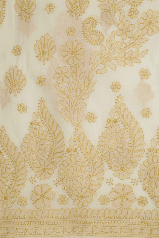 Ada Hand Embroidered Cream Cotton Lucknowi Chikan Unstitched Suit Piece A211126