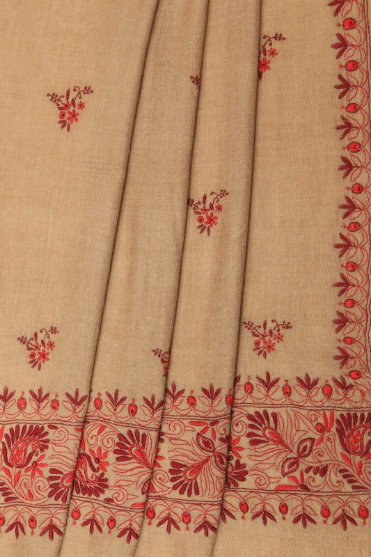 Ada Hand Embroidered Fawn Pashmina Lucknow Chikan Woolen Stole -A222655