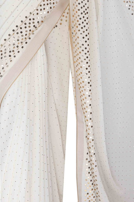 Ada Hand Embroidered Alabaster White Pure Georgette Lucknow Chikan Saree/ Blouse with Muqaish Work A490542