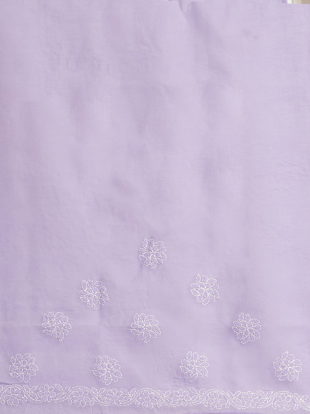 Ada Hand Embroidered Lavender Cotton Lucknow Chikan Saree With Blouse-A311172