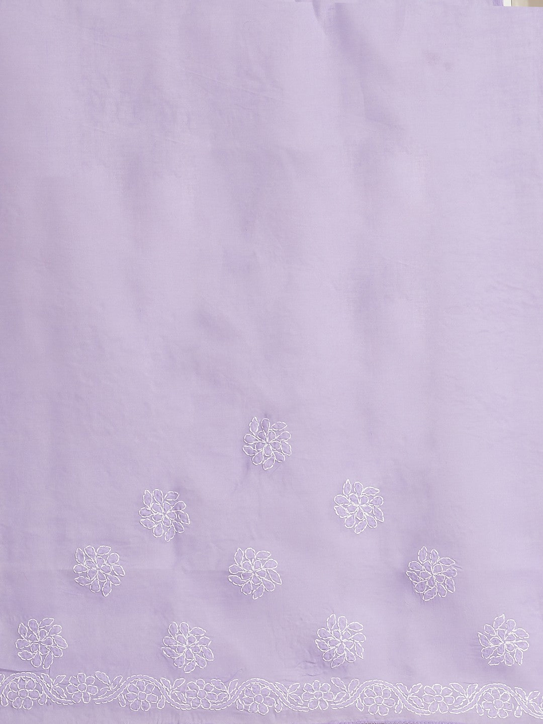 Ada Hand Embroidered Lavender Cotton Lucknow Chikan Saree With Blouse-A311172