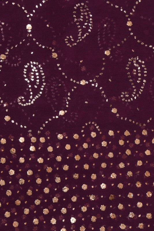 Ada Hand Embroidered Wine Pure Georgette Lucknowi Chikankari Dupatta with Muqaish Work- A580370