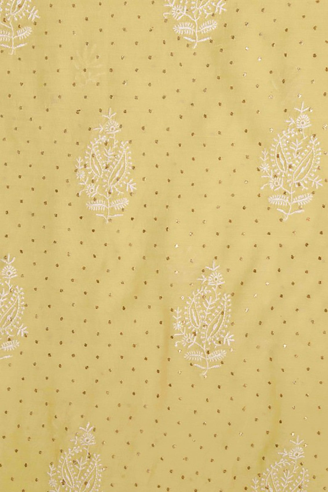 Ada Hand Embroidered Lemon Chanderi Lucknowi Chikankari Unstitched Suit Piece With Muqaish Work 01A86279
