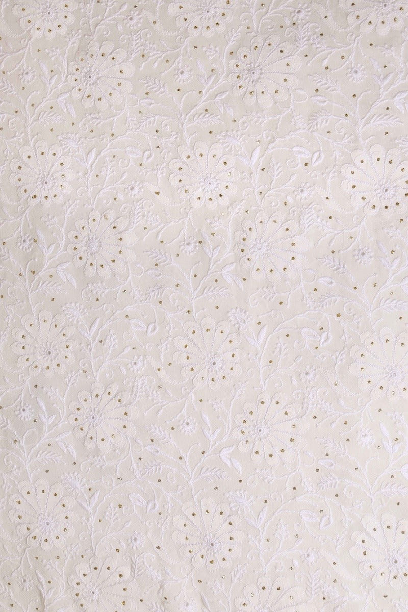 Ada Hand Embroidered White Pure Georgette Lucknowi Chikan Unstitched Kurta Dupatta Set With Muqaish Work-A610887