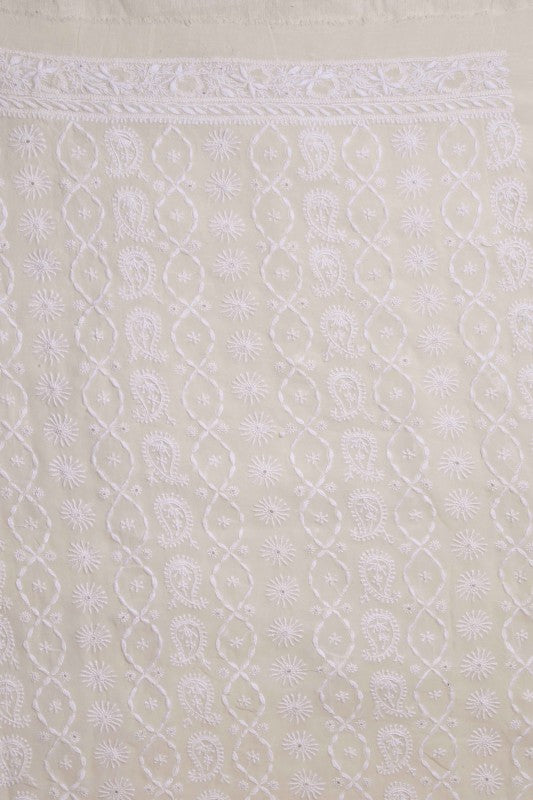Ada Hand Embroidered Off White Pure Georgette Lucknowi Chikankari Unstitched Men's Kurta Piece 01A85993