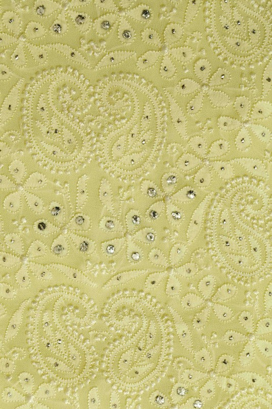 Ada Hand Embroidered Lemon Georgette Chikan Unstitched Kurta Piece With Muqaish Work A559930