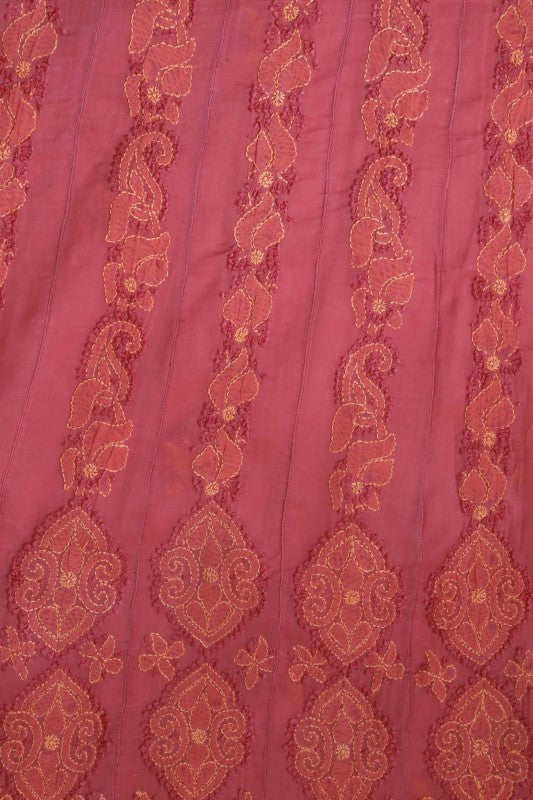 Ada Hand Embroidered Peach/Blush Red Cotton Lucknowi Chikan Unstitched Suit Piece A609640