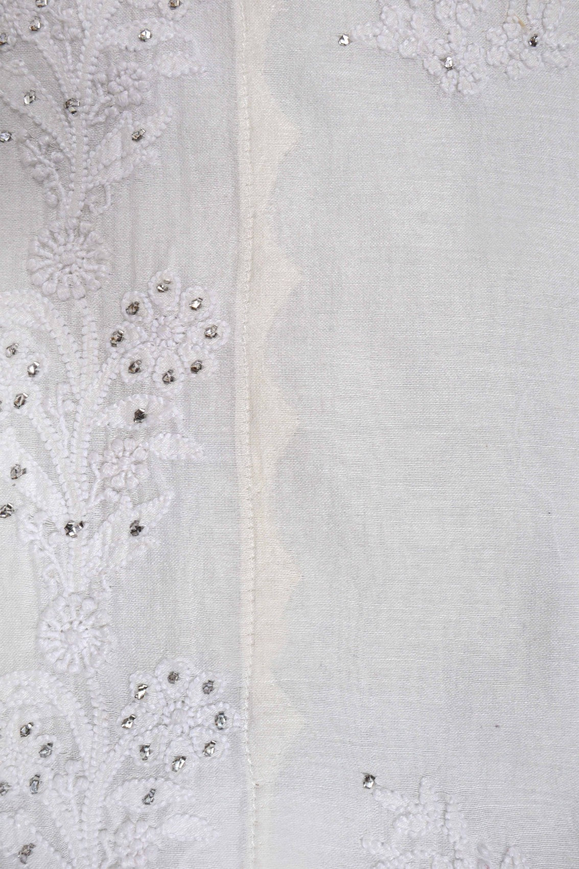Ada Hand Embroidered Cream Chanderi Lucknowi Chikankari Semi-Stitched Anarkali Kurta Dupatta Set With Muqaish Work A326794