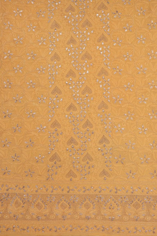 Ada Hand Embroidered Yellow Georgette Lucknowi Chikankari Unstitched Kurta Piece With Gota Patti Work A600355