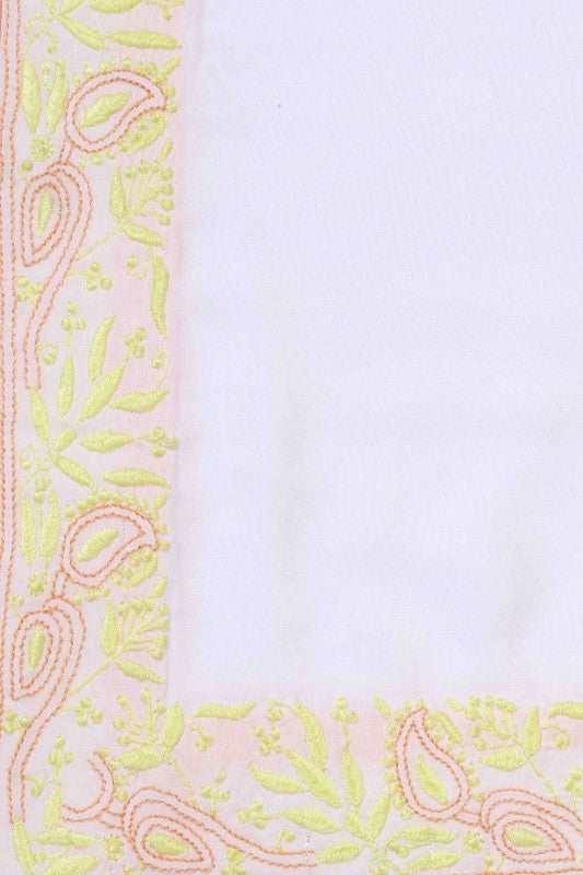 Ada Hand Embroidered White Cotton Lucknowi Chikankari Table Cover-A220549