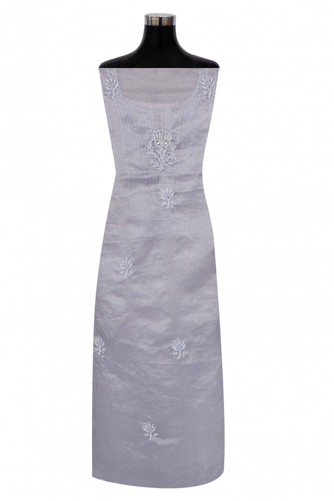 Ada Hand Embroidered Light Grey Organza Lucknowi Chikankari Unstitched Kurta Piece With Pearl Work A581353