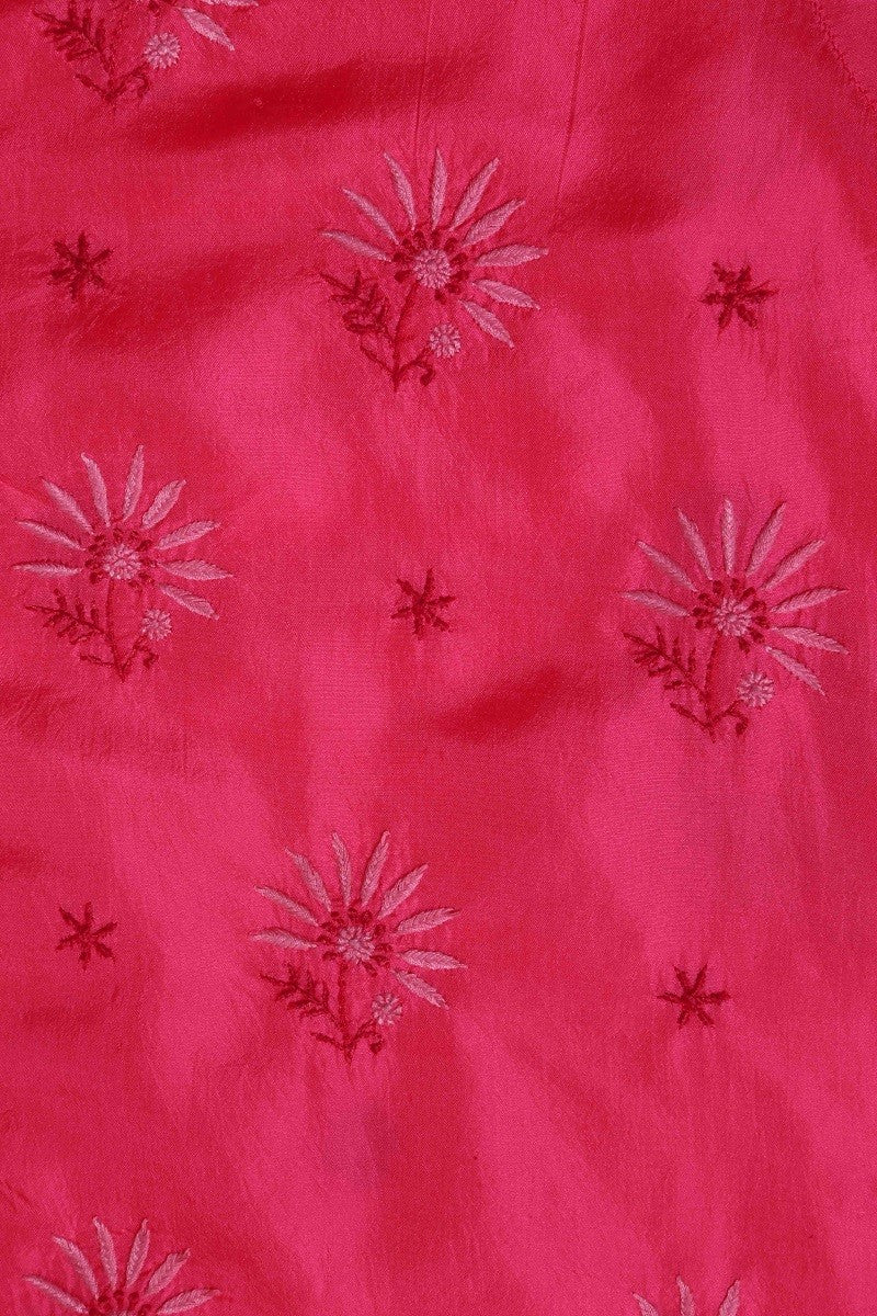 Ada Hand Embroidered Magenta Silk Lucknowi Chikan Semi-Stitched Kurta Piece-A617180