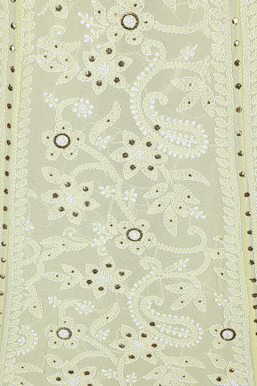 Ada Hand Embroidered Lemon Pure Georgette Lucknowi Chikankari Unstitched Lehenga Skirt (Only Skirt)With Muqaish Work- A468475