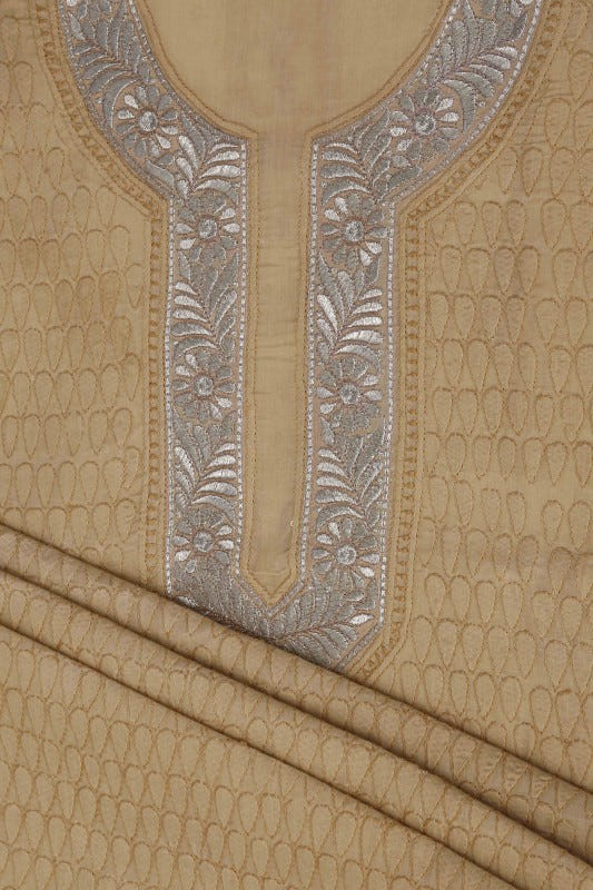 Ada Hand Embroidered Fawn Cotton Lucknowi Chikan Unstitched Suit Piece–A100182