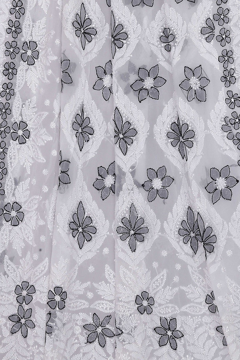 Ada Hand Embroidered White Georgette Lucknowi Chikankari Saree with Blouse A600514