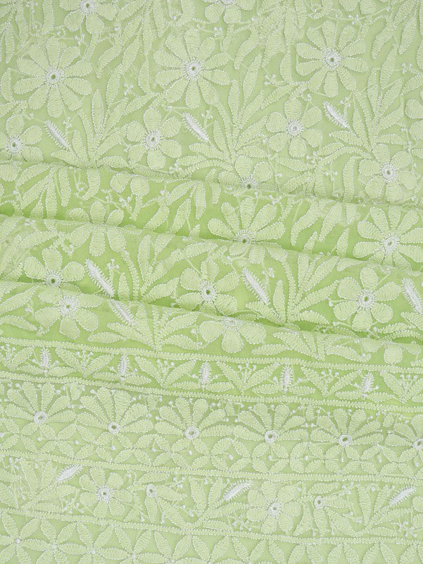 Ada Hand Embroidered Lizard Green Georgette Lucknowi Chikankari Unstitched Suit Piece 01A209281