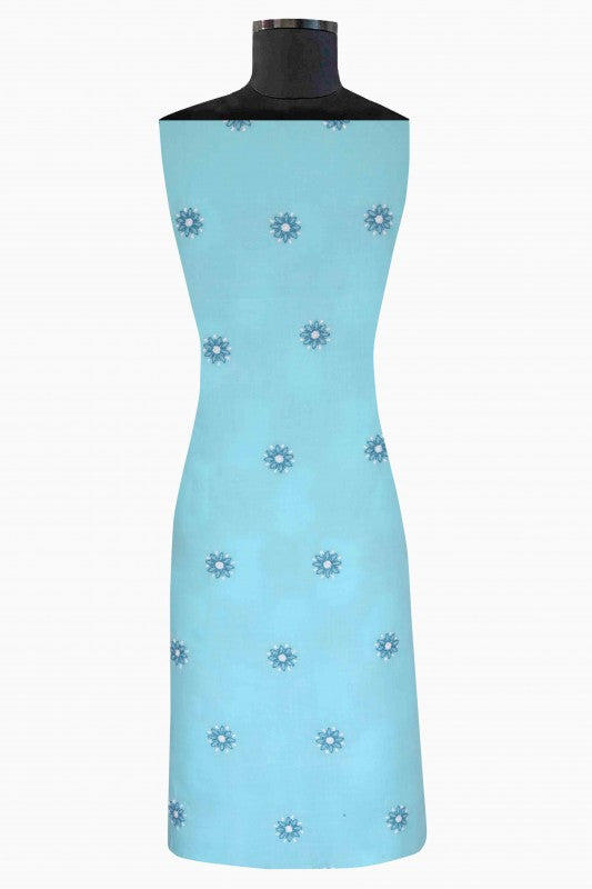 Ada Hand Embroidered Blue Cotton Lucknowi Chikan Unstitched Suit Piece-A603820