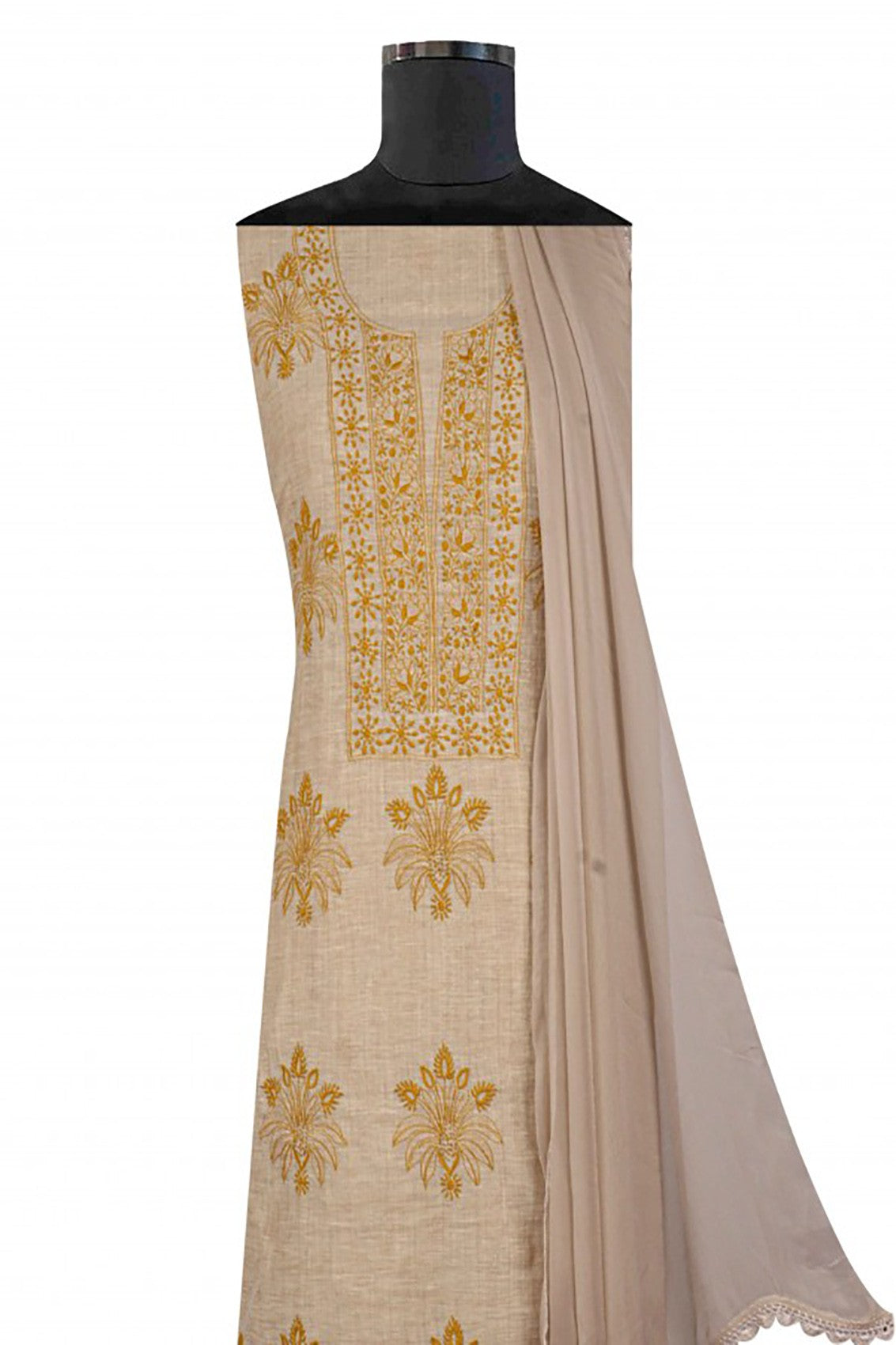 Ada Hand Embroidered Fawn Khadi Lucknowi Chikankari Unstitched Suit Piece 01A67186